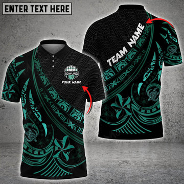 Custom Polynesian Pattern Bowling And Pins Multicolor Option Customized Name 3D Polo Shirt, Bowling Polo Shirt
