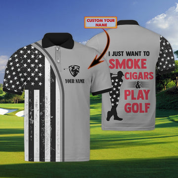 FUNSTUFFPRINT Cigars and Golf - Name 3D Polo Shirt
