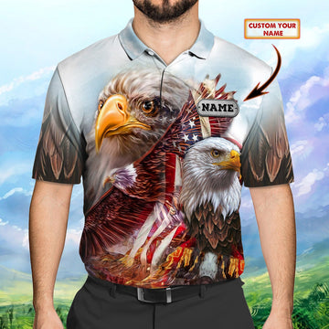 FUNSTUFFPRINT America Eagle - Personalized Name 3D Polo Shirt