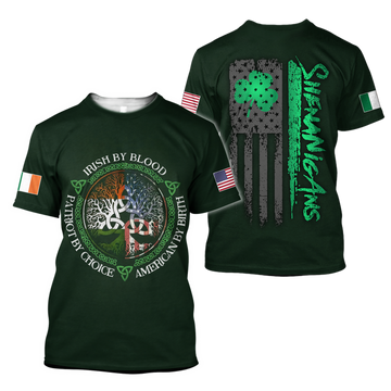 FUNSTUFFPRINT Irish By Blood American By Birth Patriot By Choice St.Patrick Day Men and Women 3D T-shirt