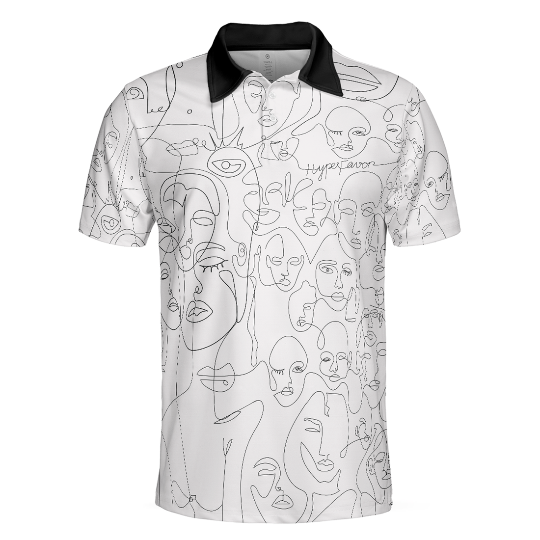 Multiple Face One Line Art White Version Polo Shirt, Black And White Abstract Art Polo Shirt For Men