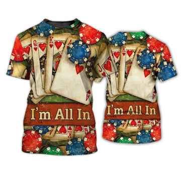 FUNSTUFFPRINT Poker I'm All In 3D T-Shirt, Shirt For Pocker Man And Women, Pocker Shirts 3D T-shirt