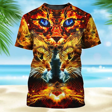 Cat Neon Yellow 3D T-Shirt, All Over Print Cat On Shirt