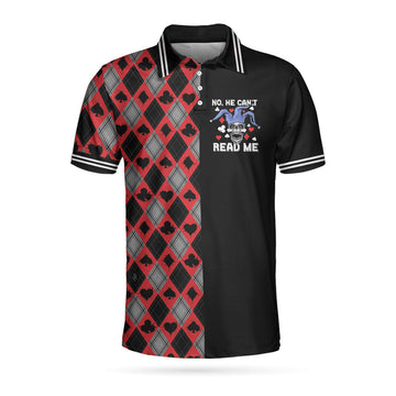 No He Can't Read Me Playing Card Polo Shirt, Argyle Pattern Skull Polo Shirt, Cool Poker Shirt For Men