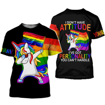 FUNSTUFFPRINT Personalized LGBT 3D Shirt Printed With Name, I've Got Personality You Can't Handle, Pride Shirts 3D T-shirt