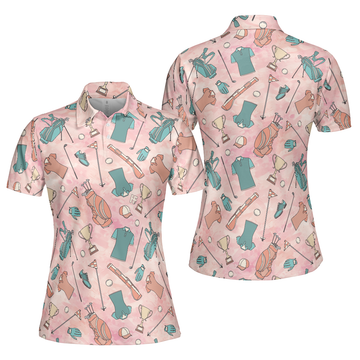 Pink And Elegant Seamless Pattern Golf Short Sleeve Women Polo Shirt