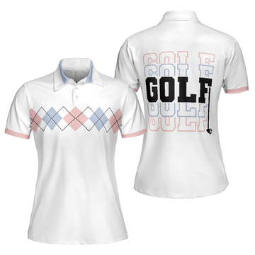 Pink Blue And Black Argyle Golf Short Sleeve Women Polo Shirt
