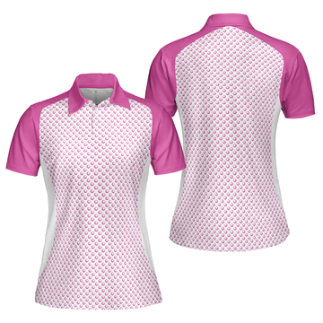 Pink Golf Balls Seamless Pattern Short Sleeve Women Polo Shirt