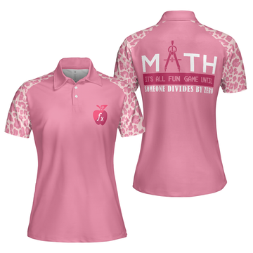 Pink Leopard Math Teacher Short Sleeve Women Polo Shirt, Funny Math Shirt For Ladies