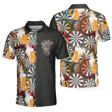Play Darts And Drink Beer Short Sleeve Polo Shirt, Colorful Dart Board Pattern Polo Shirt, Best Beer Drinking Shirt For Men