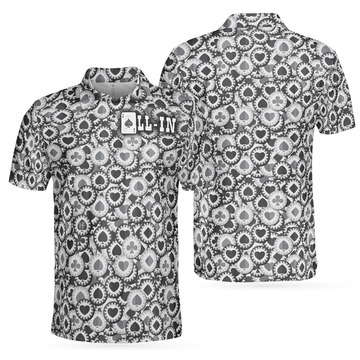 Poker All In Short Sleeve Polo Shirt, Black And White Poker Chip Pattern Polo Shirt, Best Poker Shirt For Men