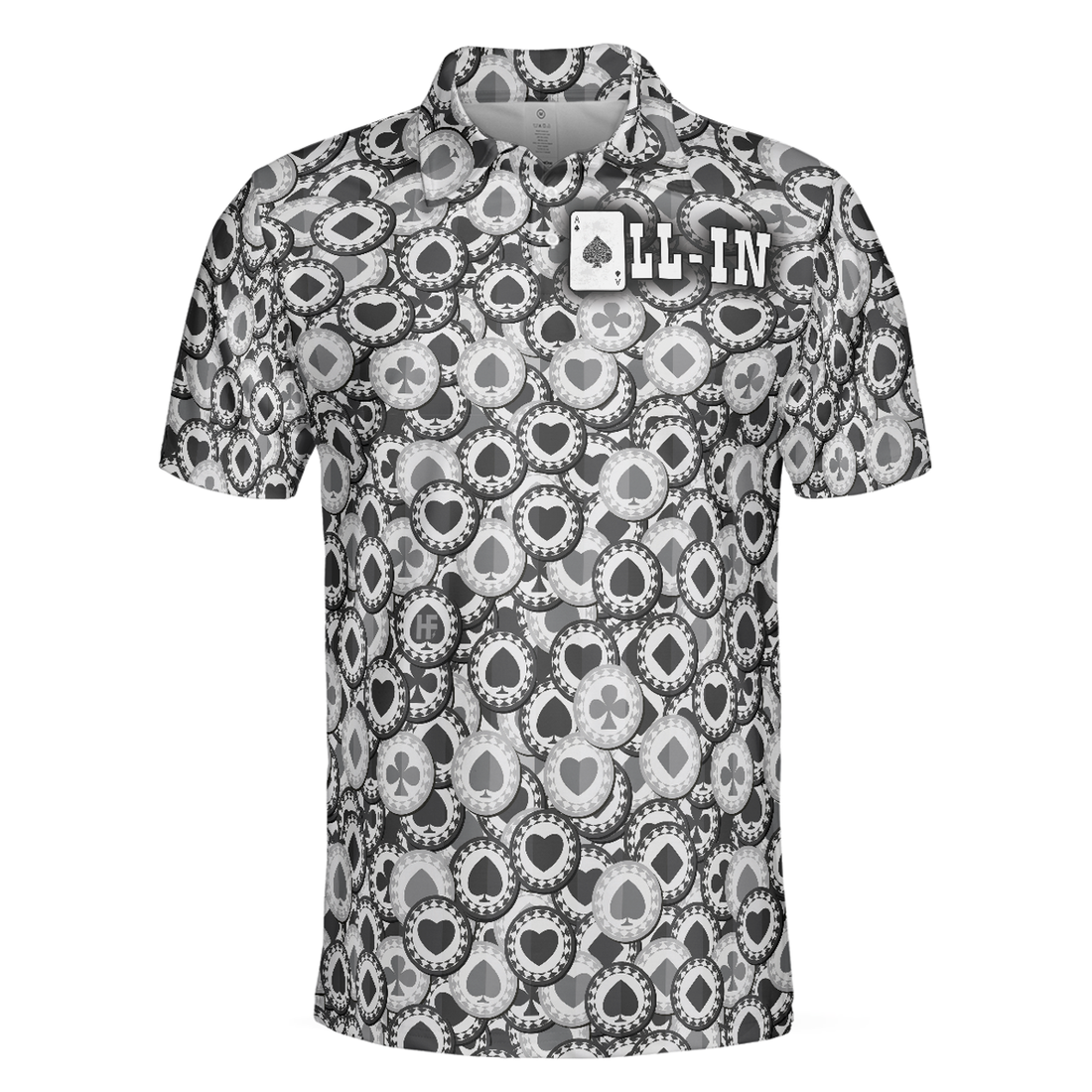 Poker All In Short Sleeve Polo Shirt, Black And White Poker Chip Pattern Polo Shirt, Best Poker Shirt For Men