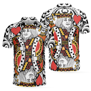 Poker King Of Heart Short Sleeve Polo Shirt, Playing Card Polo Shirt, Best Poker Shirt For Men