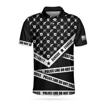 Police Line Do Not Cross Polo Shirt, Black And White Police Icon Polo Shirt, Police Shirt For Men