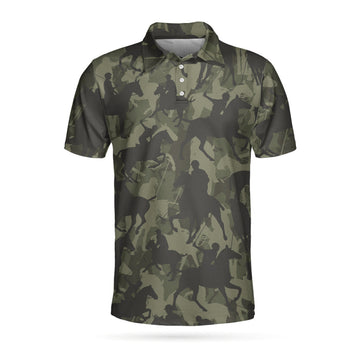 Polo Player Camo Pattern Polo Shirt, Polo Player Silhouette Polo Shirt, Camouflage Polo Shirt For Men