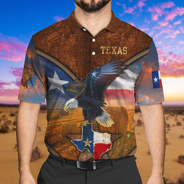 FUNSTUFFPRINT Eagle Texas 3D All Over Print Polo Shirt Size S-5XL