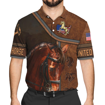 FUNSTUFFPRINT Brown Horse Polo Shirt Size S-5XL