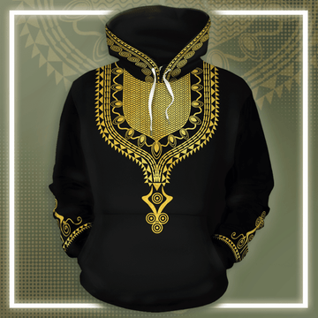 FUNSTUFFPRINT Printed Gold Pattern Dashiki 3D Hoodie and Zip Hoodie