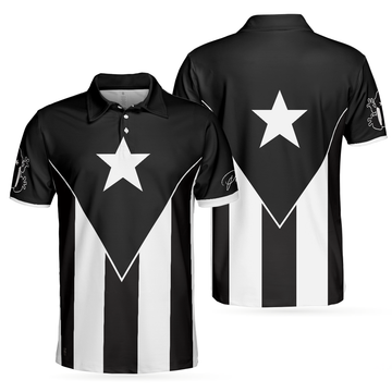 Puerto Rico Flag Black And White Polo Shirt, Puerto Rican Toad Coqui Shirt