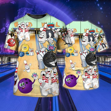 FUNSTUFFPRINT Funny Unique Bowling 3D T-Shirt, Cute Bowling Shirt For Adults, Bowling Player Funny Gifts 3D T-shirt