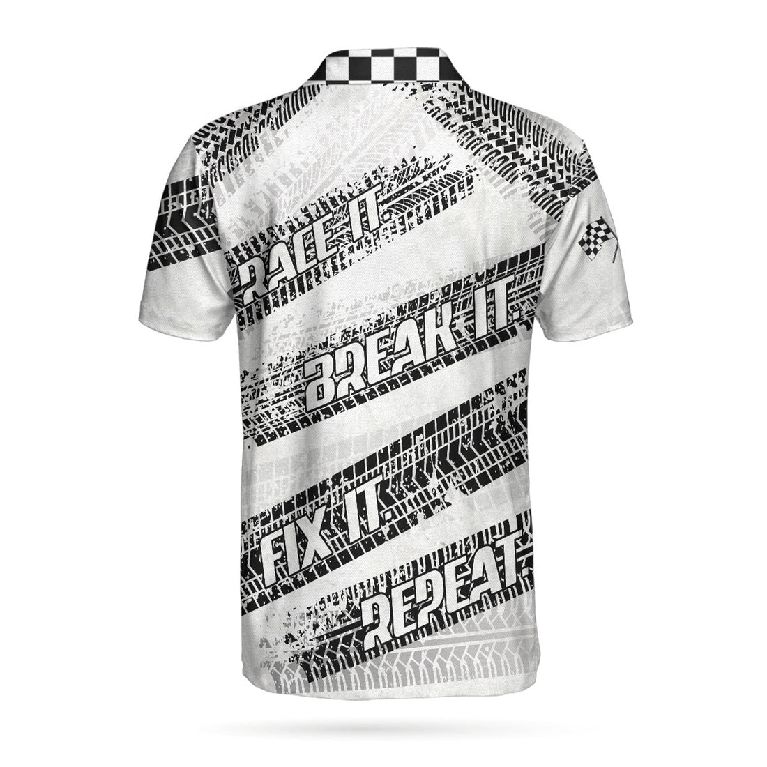 Race It Break It Fix It Short Sleeve Polo Shirt, Black And White Bike Tires Polo Shirt, Best Racing Shirt For Men