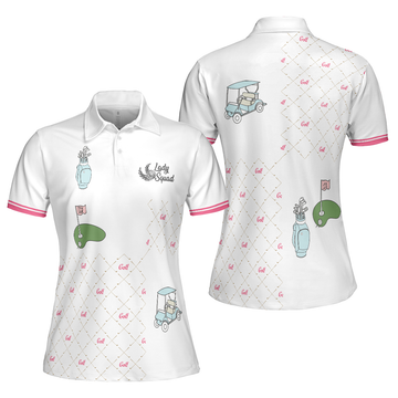 Ready For A Golf Day Golf Short Sleeve Women Polo Shirt, White And Pink Golf Shirt For Ladies
