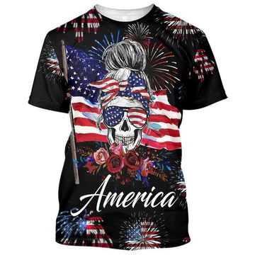 American Pride Skull Independence's Day Hoodie, 3D Full Print 4Th Of July Shirts, Patriotic 3D Shirts