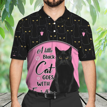 FUNSTUFFPRINT Black Cat, A Little Black Cat 3D All Over Print Polo Shirt Size S-5XL