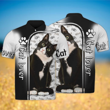 FUNSTUFFPRINT Tuxedo Cat Black White 3D All Over Print Polo Shirt Size S-5XL