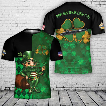 FUNSTUFFPRINT US Navy USS Texas Happy St Patrick's Day T-Shirt 3D, T-Shirt Gift for Men Dad 3D T-shirt