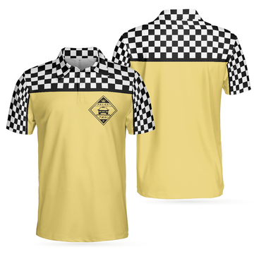 Relaxi Taxi Short Sleeve Polo Shirt, Black And White Checker Pattern Yellow Taxi Shirt For Men