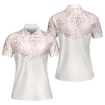 Rose Gold Leopard Pattern Shirt Short Sleeve Women Polo Shirt