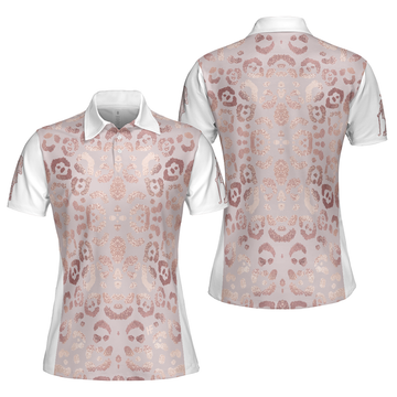 Rose Gold Leopard Print Short Sleeve Women Polo Shirt