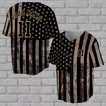 Custom Camo Black-Old Gold Salute To Service American Flag 3D Baseball Jersey