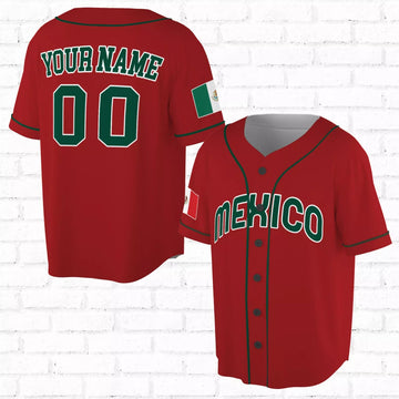 Custom Red Mexico Baseball Sports Custom Name 3D Baseball Jersey Size S-5XL