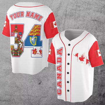 Custom Number Canada Flag Coat of Arms Maple Leaves 3D Baseball Jersey Size S-5XL
