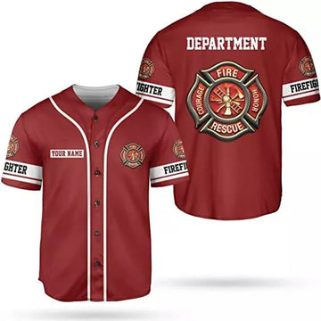 Custom Personalized Firefighter Baseball Jersey, Thin Red Line Fire Man Gift, Firefight