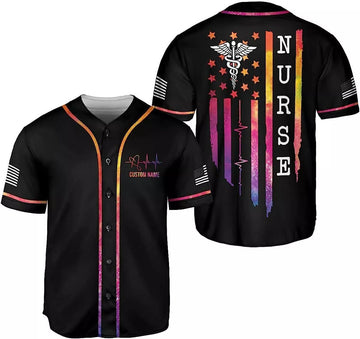 Custom Personalized Nurse Baseball Jersey Flag Nurse Graduation Baseball Jersey Customi