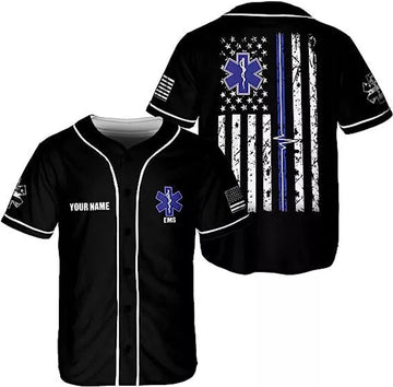 Custom Personalized Thin White Line EMS EMT Paramedic Baseball Jersey