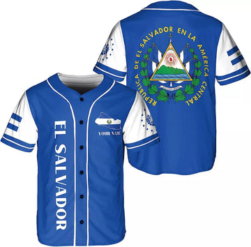 Custom Personalized Name El Salvador Baseball Jersey Shirt El Salvador Flag Shirt Salva