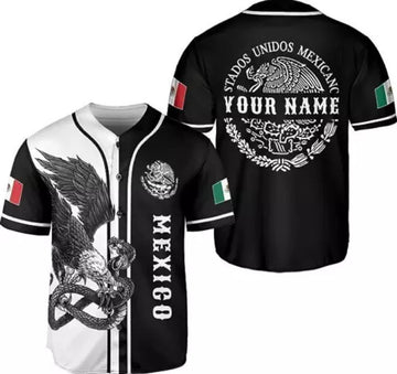 Custom Personalized Name Mexico Black And White 3D Baseball Jersey Shirt Size S-5XL