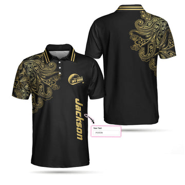 Personalized Golden Your Hole Is My Goal Custom Polo Shirt, Luxury Black And Gold Golf Shirt For Men