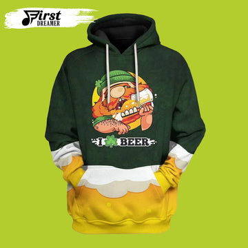 FUNSTUFFPRINT Saint Patricks Day I Love Beer 3D Hoodie and Zip Hoodie