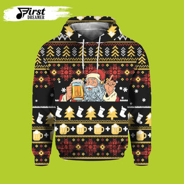 FUNSTUFFPRINT Santa Beer Christmas 3D Hoodie and Zip Hoodie
