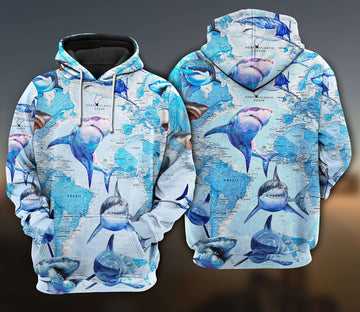FUNSTUFFPRINT Shark Love Earth 3D Hoodie and Zip Hoodie