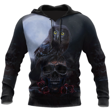 FUNSTUFFPRINT Skull And Owl 3D Hoodie and Zip Hoodie