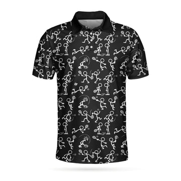 Stickfigures Playing Tennis Short Sleeve Polo Shirt, Doodling Tennis Polo Shirt, Best Tennis Shirt For Men
