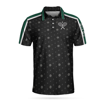 Tennis Grass Version Polo Shirt, Black Dot And Tennis Ball Pattern Polo Shirt, Best Tennis Shirt For Men