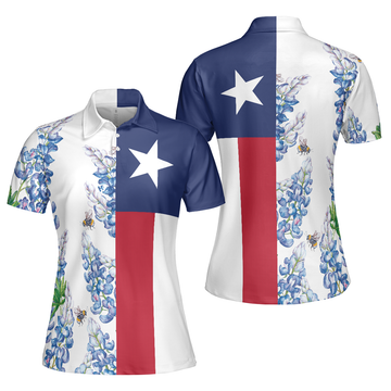 Texas Flag Bluebonnets Polo Shirt For Woman Short Sleeve Women Polo Shirt