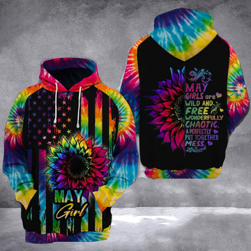 FUNSTUFFPRINT Tie dye sunflower flag May girl CHAOTIC all over 3D Hoodie and Zip Hoodie